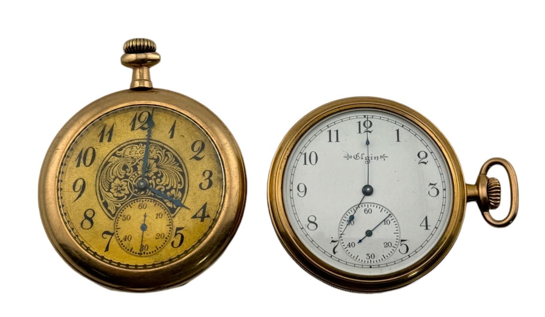 (Lot of 2) Gold Filled Elgin Size 12 Pocket Watches: (Lot of 2) Gold Filled Elgin Size 12 Pocket Watches. Elgin 1903 Size 12s, 7J, S/n 9839189. Elgin 1909 S, 17J S/N 13883940 j/m