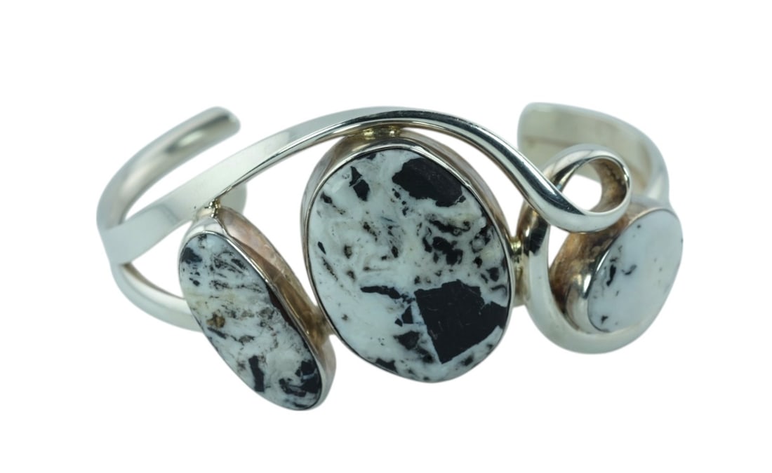 Native American Navajo White Buffalo Turquoise Sterling Silver Cuff Bracelet (1 of 4)