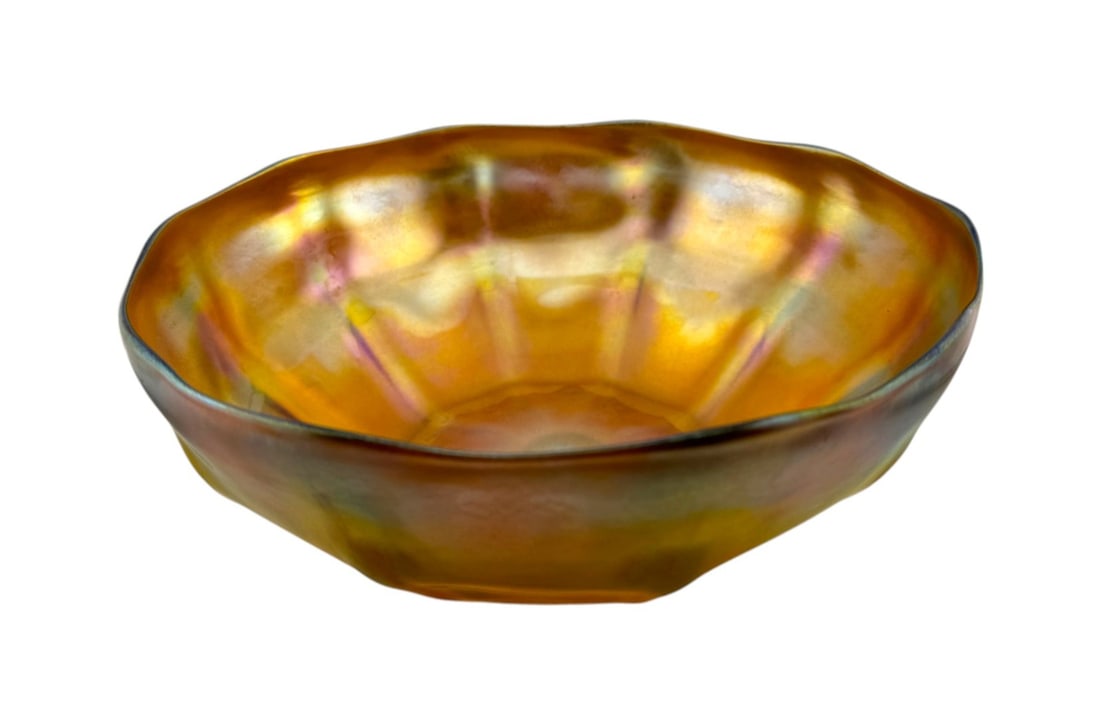 Large Tiffany Gold Favrile Art Glass Bowl Signed L.C.T. (1 of 5)