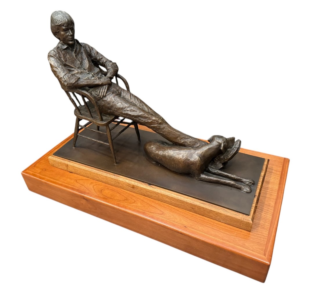 Dennis Smith (American, b. 1942) "Man and Dog" Bronze Sculpture on Wooden Base Signed and Numbered (1 of 5)