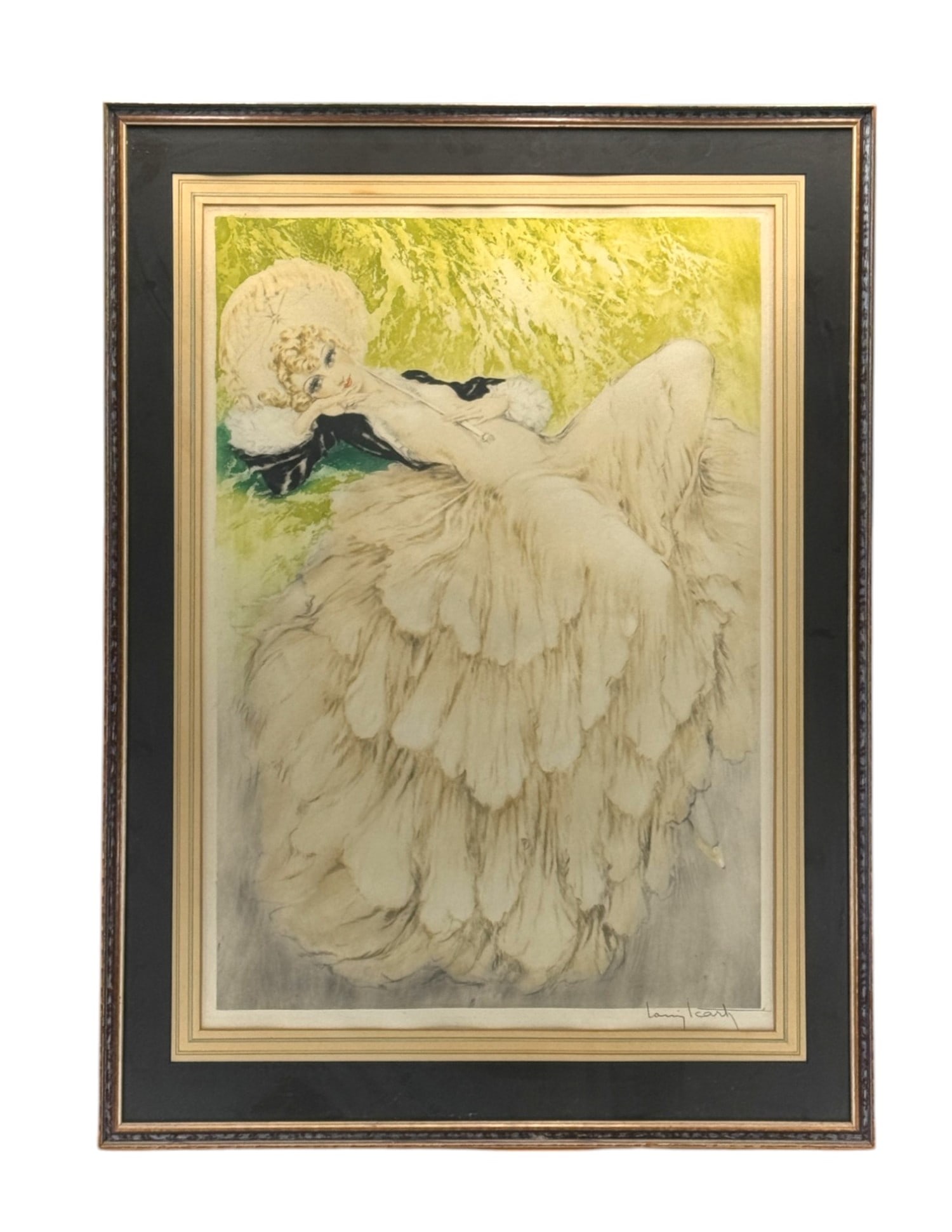 Louis Icart "Dreaming (Revierie) Hand Colored Etching and Aquatint Signed in Pencil and Stamped (1 of 3)