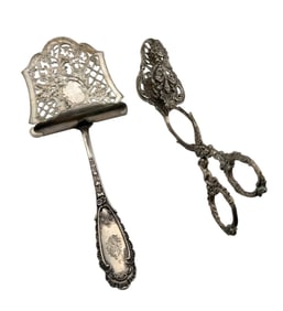 Antique Repousse 800 Silver Asparagus Server and Tong
