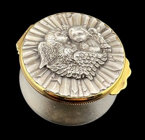 Buccellati Sterling Silver High Relief Hinged Pill Box with Angels