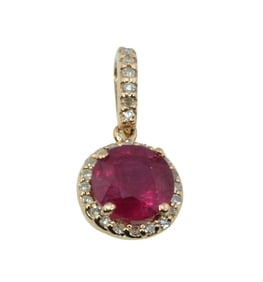14Kt Rose Gold Ruby and Diamond Pendant