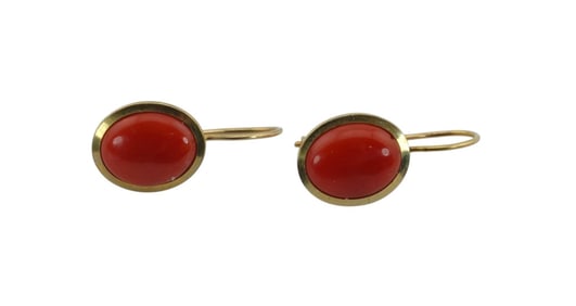 14Kt Gold Red Coral Earrings from Italy