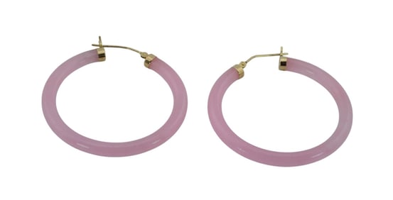 10Kt Gold Hoop Pink Jade Earrings