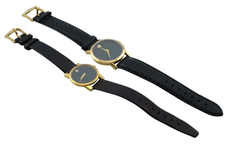 Pair of Movado Swiss Musuem Classic Gold Plated Quartz Watches