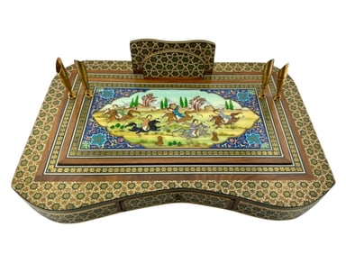 Persian Khatam Hand Painted Pen and Letter Desk Set C. 1950