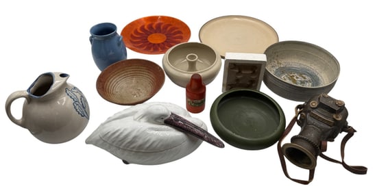 One Bin of Pottery including Bowls and Vases