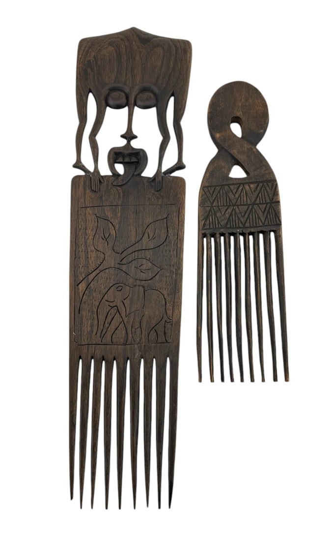 2 Carved African Wooden Combs (1 of 2)