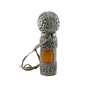 Vintage Tibetan Silver and Amber Buddhist Temple Stamp