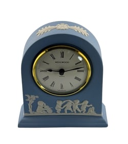 Wedgwood White on Pale Blue Jasper Ware Domed Clock Grecian Scene ~ England