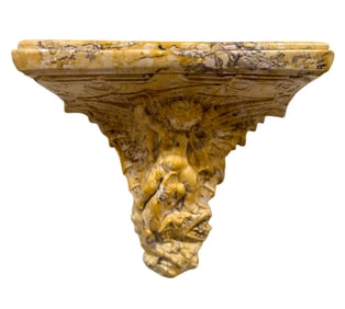 Marble Carved Wall Bracket Depicting an Angel Fighting a Dragon