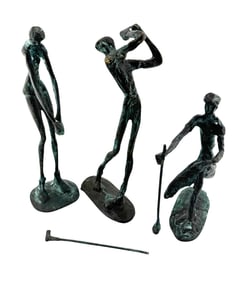 Lot of 3 Brutalist Bronze Golf Figurines