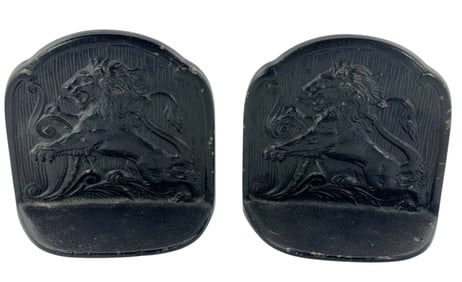 Pair of Antique Lion Bookend Leo Zodiac