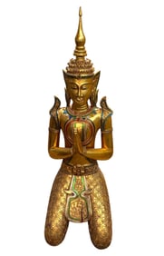 Large Kneeling Buddha Carving Wood Statue