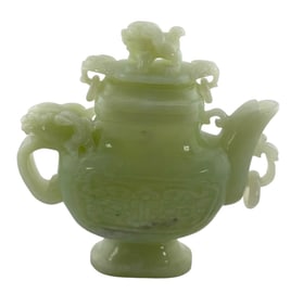 Jade Carved Dragon Head Teapot with Guardian Lion Finial