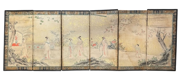 Vintage Chinese 6 Panels Folding Screen