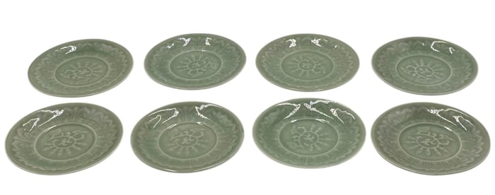8 Vintage Celadon Jade Green Salad Plates.