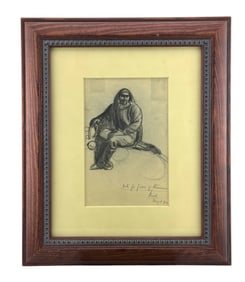 Mordi Gassner (1899-1995 American) " Figure of Astronomer" Ink on Paper C. 1930