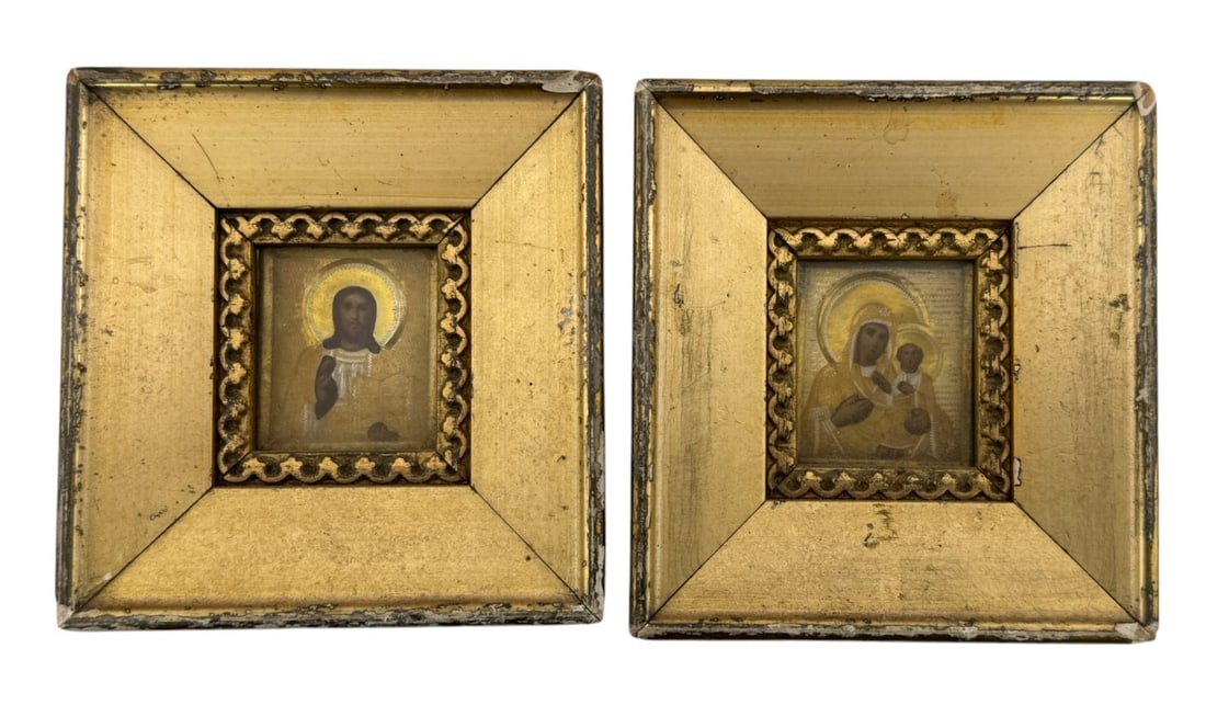Antique Small Russian Icon of the Kazanskaya Mother of God and Kiot Jesus Christ (1 of 2)
