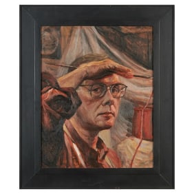 LAWRENCE FREDRICK (American/CA, 20th Century), "Self-Portrait with Eyeglasses," oil on linen canvas