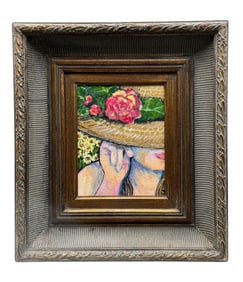 Oil on Canvas "Woman Wearing a Hat" Signed
