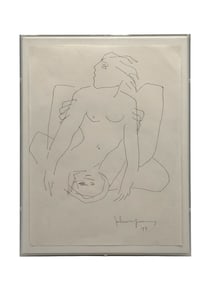 JOHN CHIN YOUNG Works (Hawaiian / Californian 1909-1997) Ink on Paper "Seated Nude" C. 1973