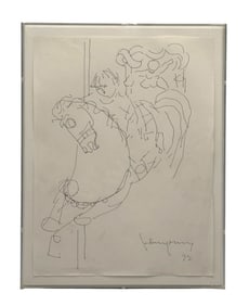JOHN CHIN YOUNG Works (Hawaiian / Californian 1909-1997) Ink on Paper "Corousel" C. 1973