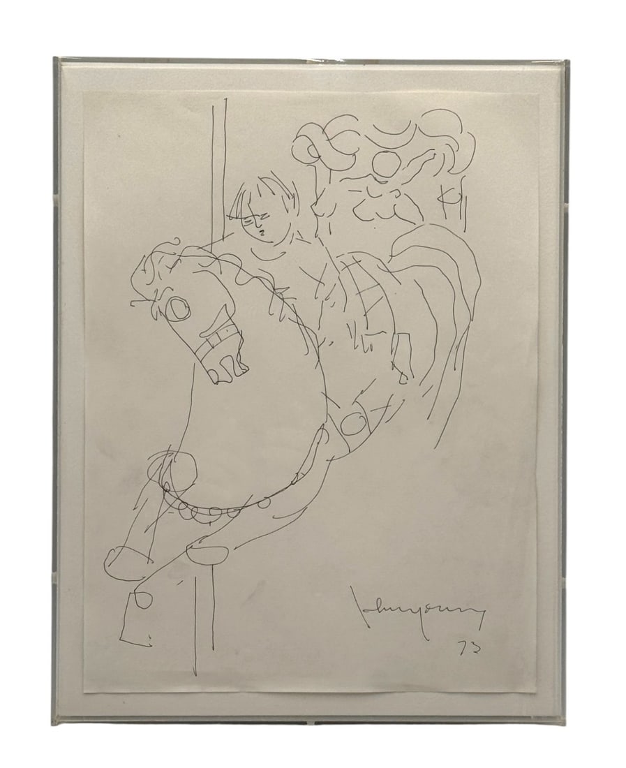 JOHN CHIN YOUNG Works (Hawaiian / Californian 1909-1997) Ink on Paper "Corousel" C. 1973 (1 of 2)