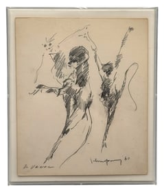 JOHN CHIN YOUNG Works (Hawaiian / Californian 1909-1997) Pencil on Paper "Dancers" C. 1980