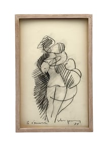 JOHN CHIN YOUNG Works (Hawaiian / Californian 1909-1997) Abstract Figurative Charcoal Drawing