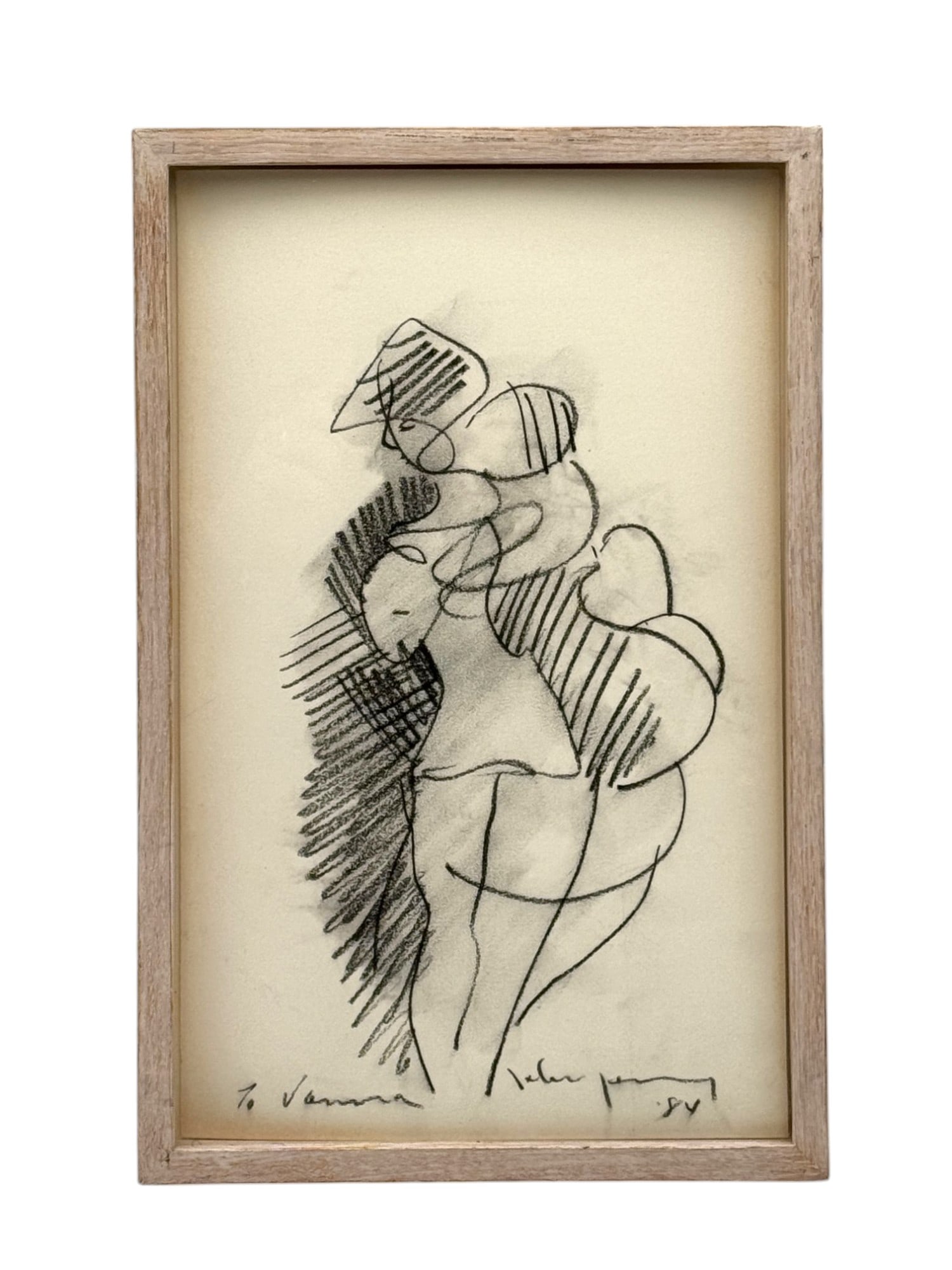 JOHN CHIN YOUNG Works (Hawaiian / Californian 1909-1997) Abstract Figurative Charcoal Drawing (1 of 2)
