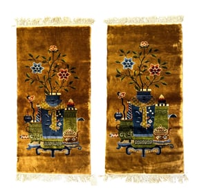 Pair of Small Chinese Peking Rug floral design