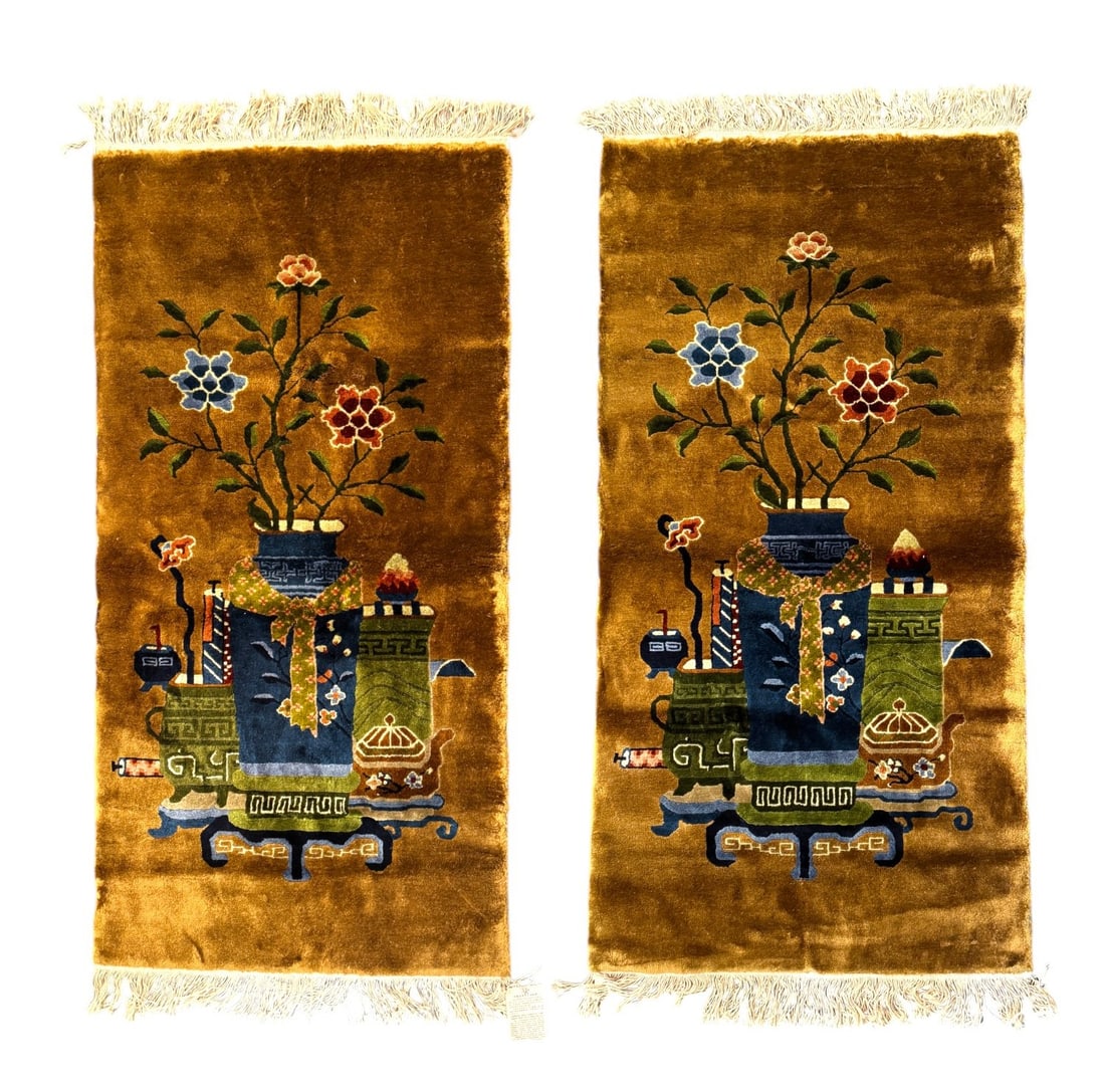 Pair of Small Chinese Peking Rug floral design (1 of 5)