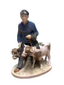 Royal Copenhagen Denmark Sf 1858 Boy with Calves Pocelain Figurine