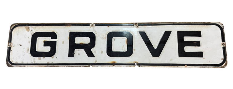 Vintage "Grove" Metal Sign: Vintage "Grove" Metal Sign. Length 33" x Height 7"