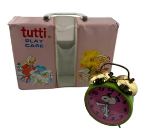 Vtg 1965 Mattel Tutti Play Case and 1970's Snoopy Dancing Alarm Clock