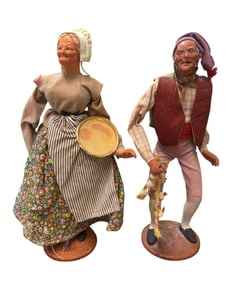Simone Jouglas 1960 Clay Figurine of Elderly Man and Woman