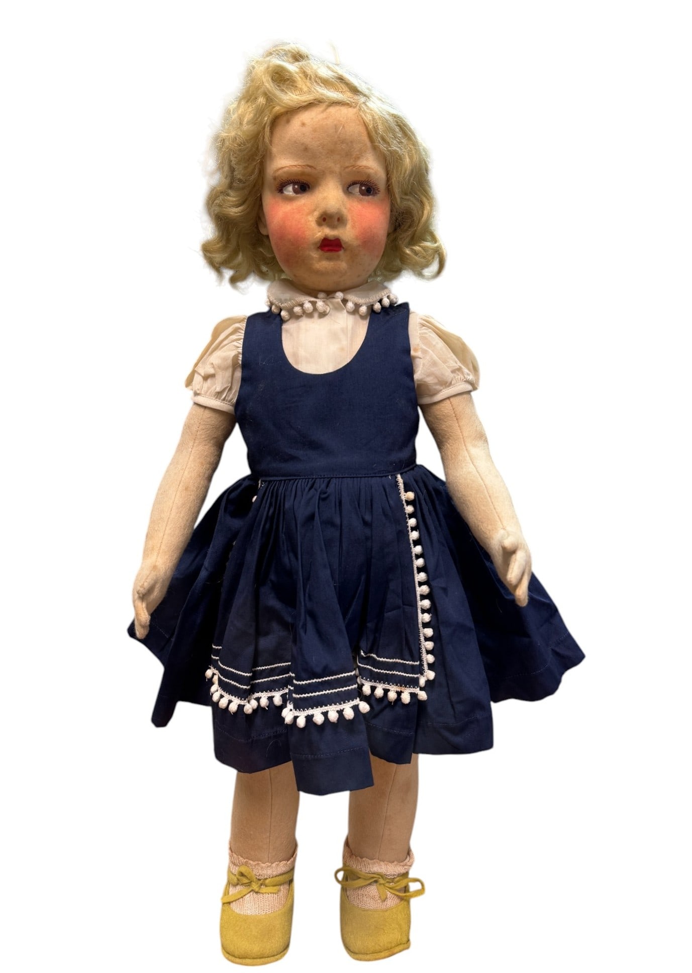 Italian Lenci Felt "Girl in Blue Dress" Doll 23 Inches: Italian Lenci Felt "Girl in Blue Dress" Doll 23 Inches. All felt with brown painted glancing eyes, painted features , original wig. Height 23"