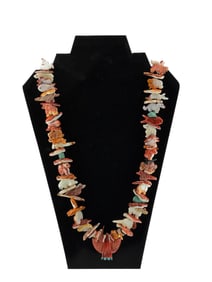 Native American Shell, Turquoise, Silver Necklace.