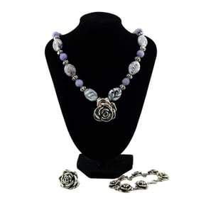 Set of Sterling Silver Purple and Swirl Neclace, Bracelet and Ring