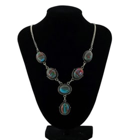 Sterling Silver Rainbow Calsilca Necklace