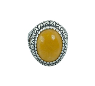 Carolyn Pollack Sterling Silver Oval Yellow Jasper Decorated Ring