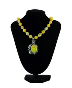Navajo Mexico 980 Sterling Silver Lab Opal with yellow glass bead Necklace signed