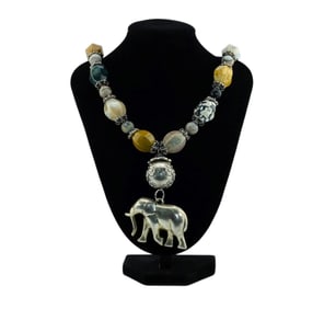 Precious Stones and Sterling Silver Elephant Necklace