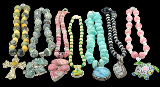 (Lot of 7) Sterling Silver Precious Stones Necklace