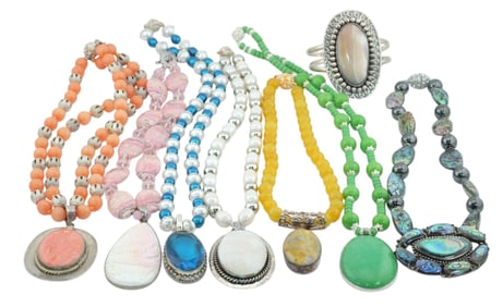 Group of Sterling Silver Precious Stone Bracelets and Cuff Link