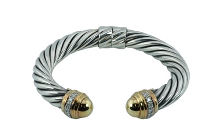 David Yurman 18Kt Diamond and Sterling Cable Cuff Bracelet