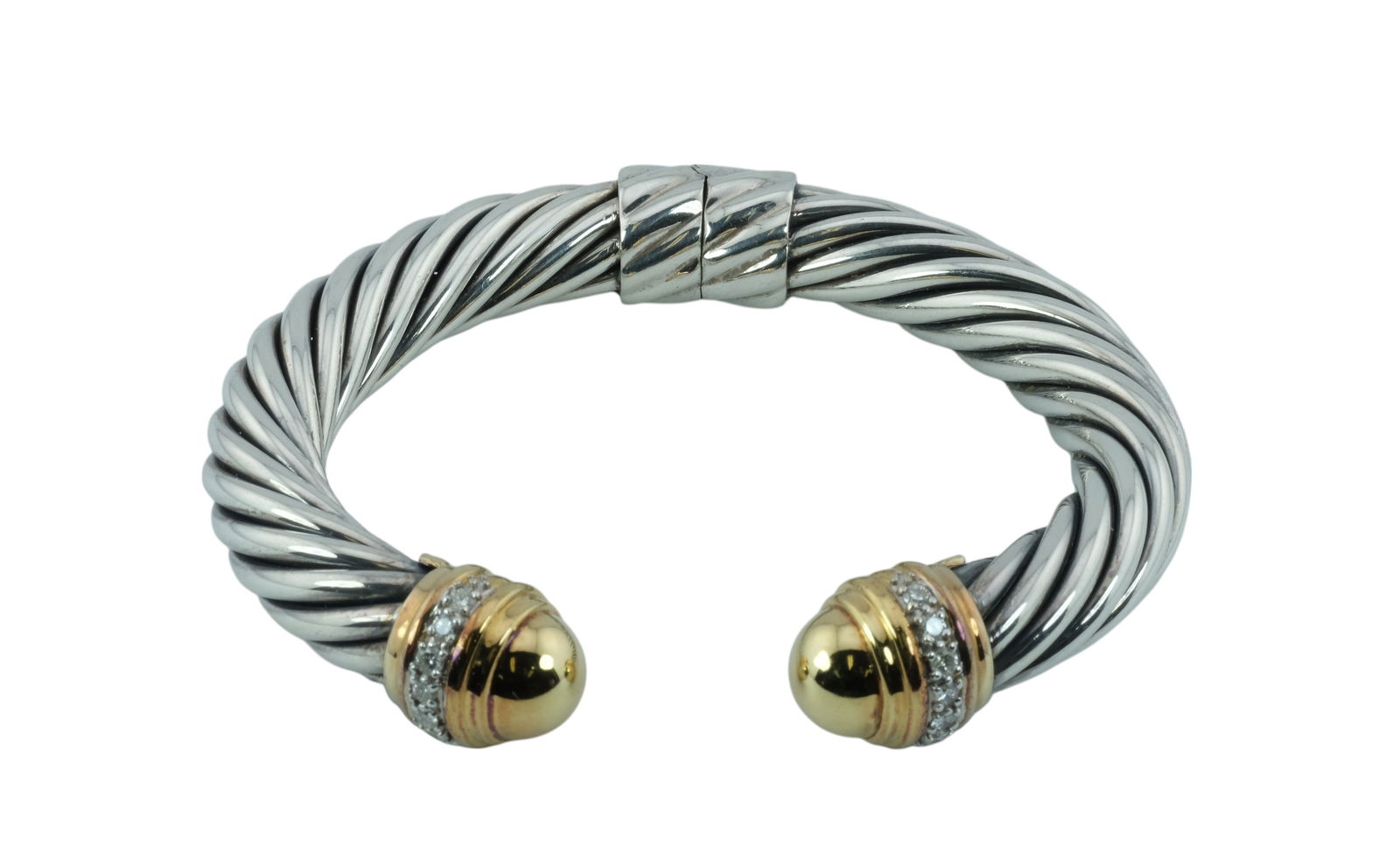 David Yurman 18Kt Diamond and Sterling Cable Cuff Bracelet (1 of 4)